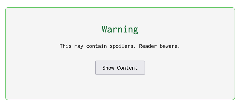 A screenshot of my spoiler control warning users clicking to continue could spoil things